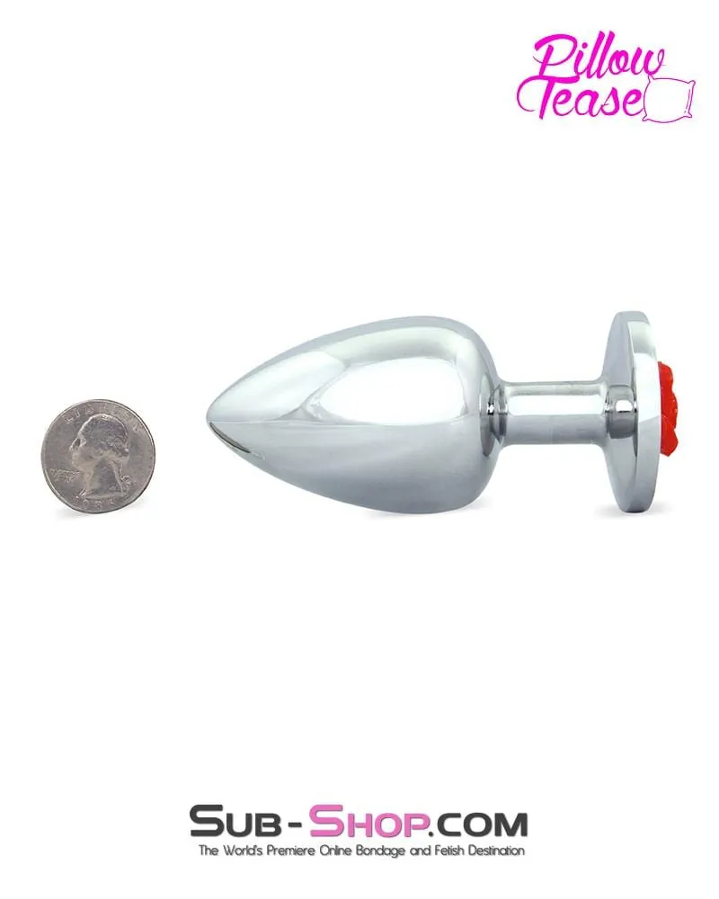 0493E      Large Red Rose Base Chrome Anal Plug