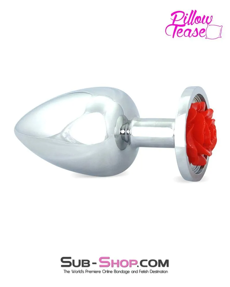 0493E      Large Red Rose Base Chrome Anal Plug