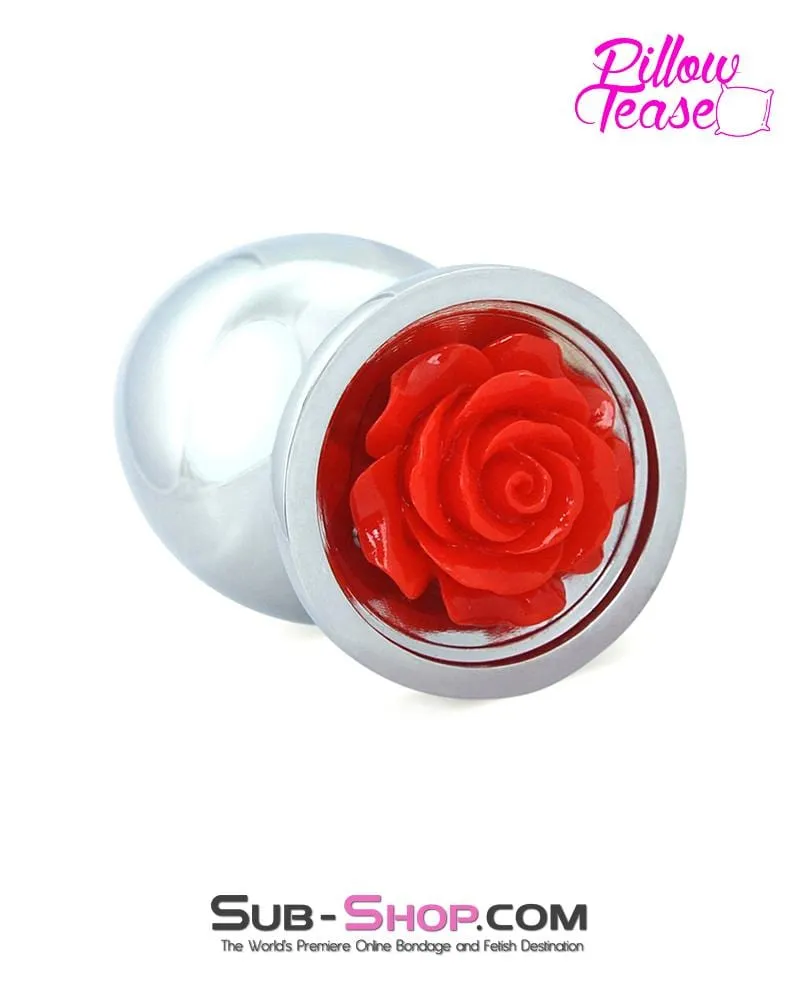 0493E      Large Red Rose Base Chrome Anal Plug