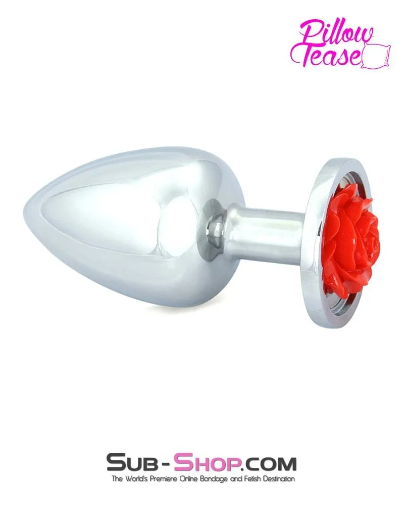 0493E      Large Red Rose Base Chrome Anal Plug