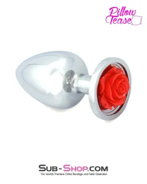 0493E      Large Red Rose Base Chrome Anal Plug