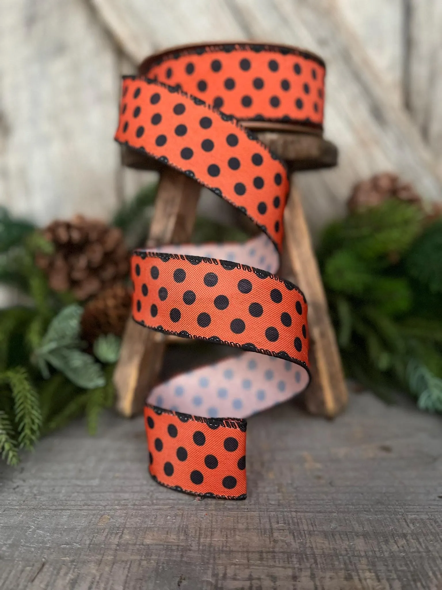 1.5" Orange Black Polka Dot Ribbon, Halloween RIbbon