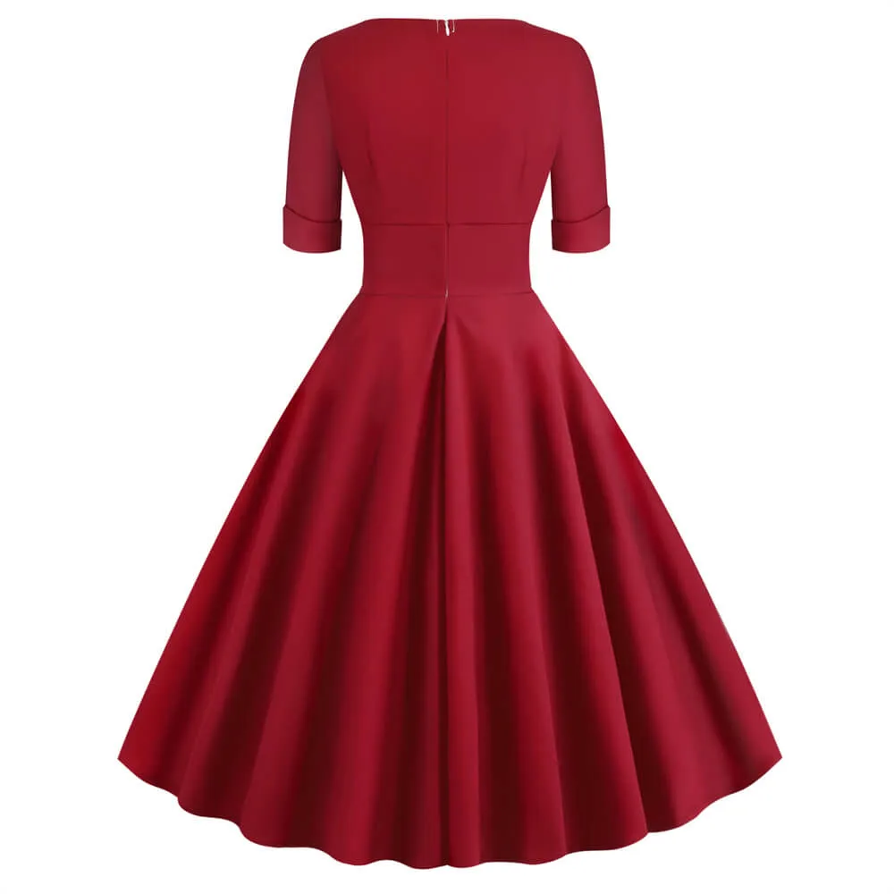 1950s Solid Long Sleeve Swing Dress