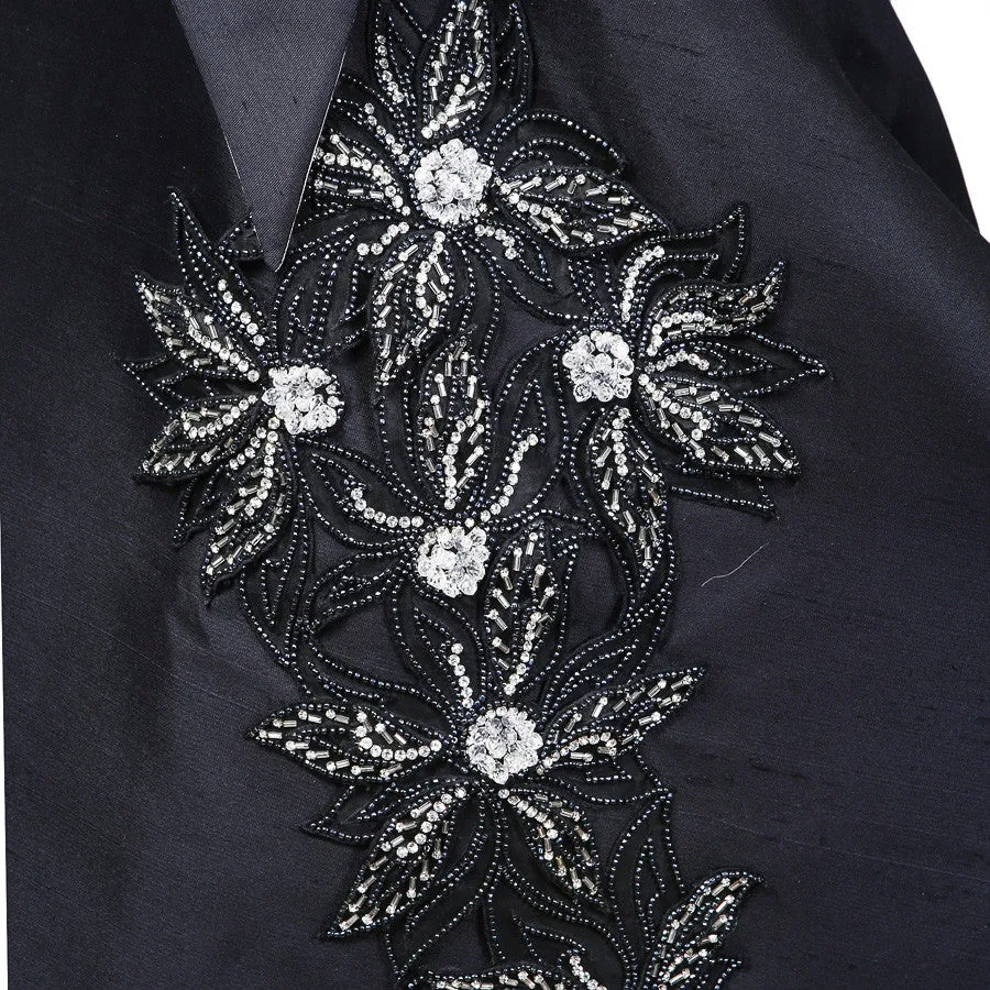 1960s Navy Blue Floral Appliqué Gown