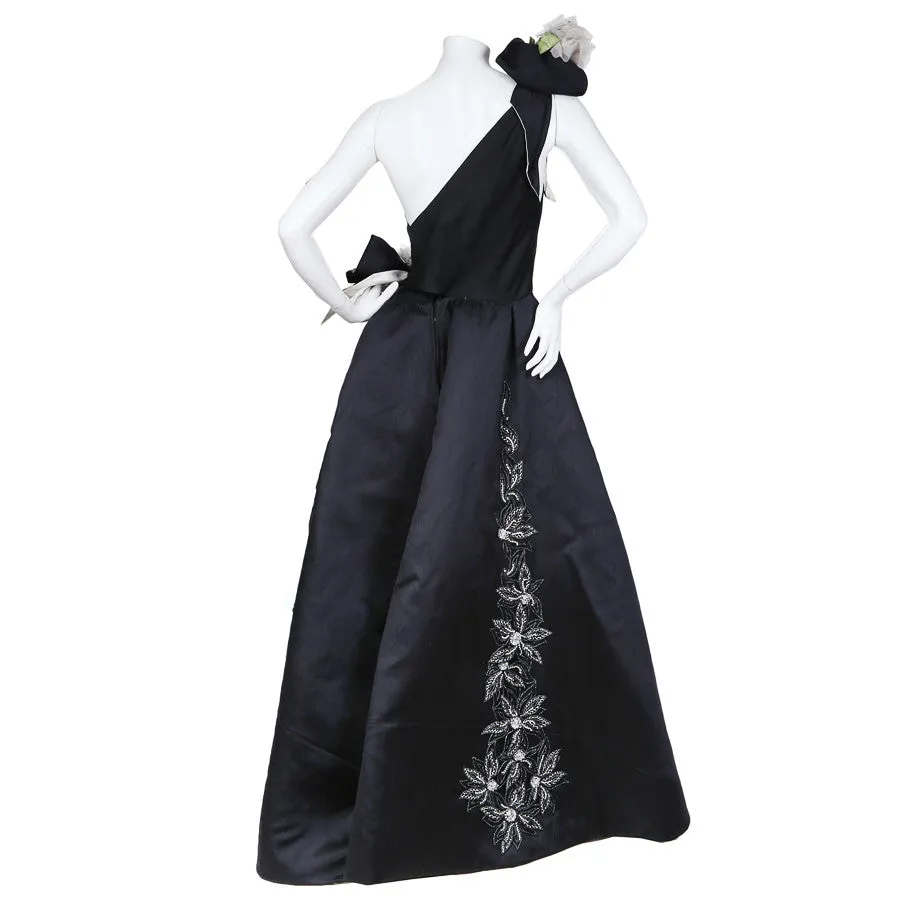 1960s Navy Blue Floral Appliqué Gown