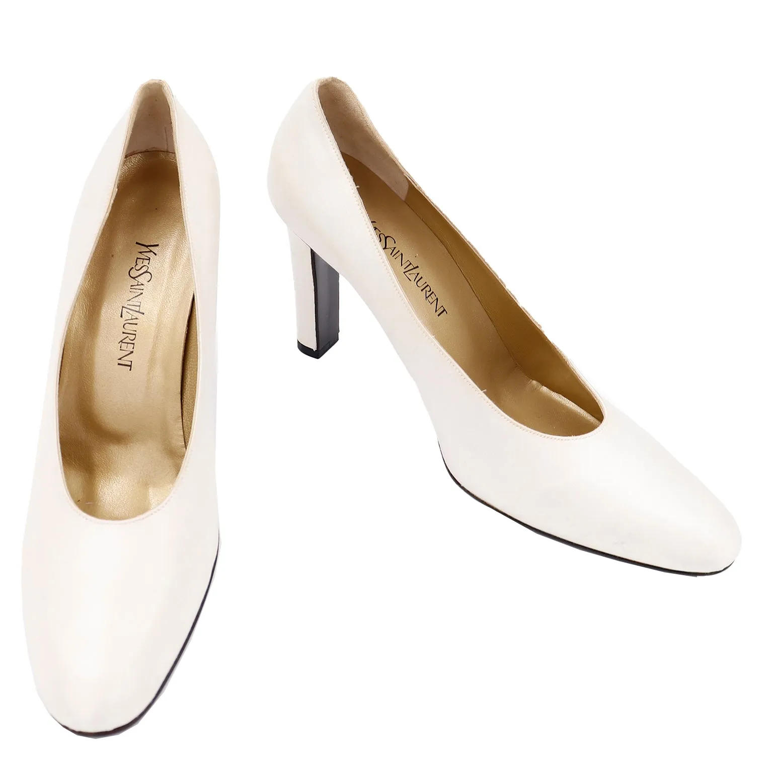 1990s Yves Saint Laurent Ivory Satin Never Worn High Heels