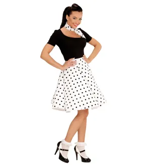 50's Rockabilly White Polka Dot Skirt and Neckscarf