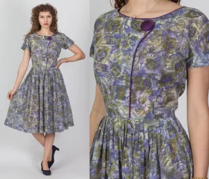 60s Abstract Floral Fit & Flare Day Dress - Medium