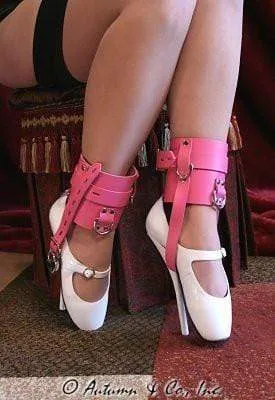 6793A-SIS      Enforced Sissy Femininity Hot Pink Locking Bondage Shoe Cuffs