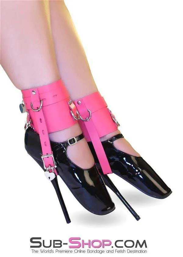 6793A-SIS      Enforced Sissy Femininity Hot Pink Locking Bondage Shoe Cuffs