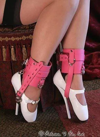 6793A-SIS      Enforced Sissy Femininity Hot Pink Locking Bondage Shoe Cuffs