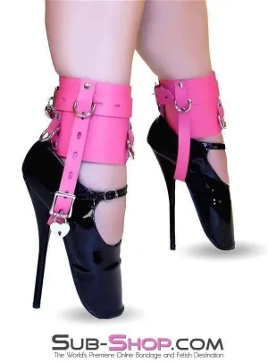 6793A-SIS      Enforced Sissy Femininity Hot Pink Locking Bondage Shoe Cuffs