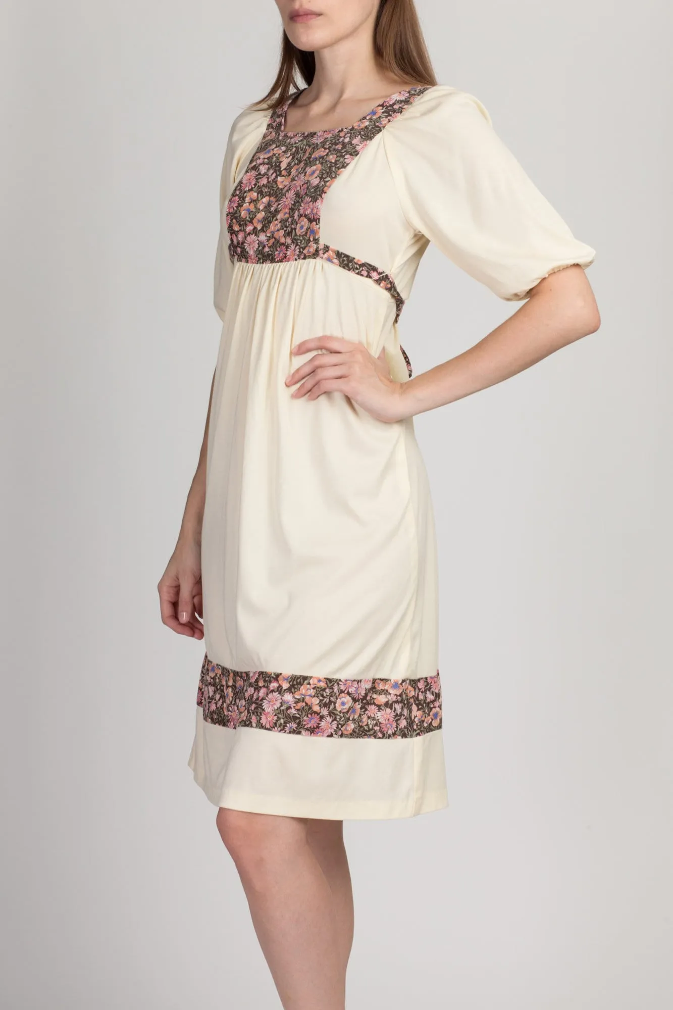 70s Puff Sleeve Prairie Dress - Small