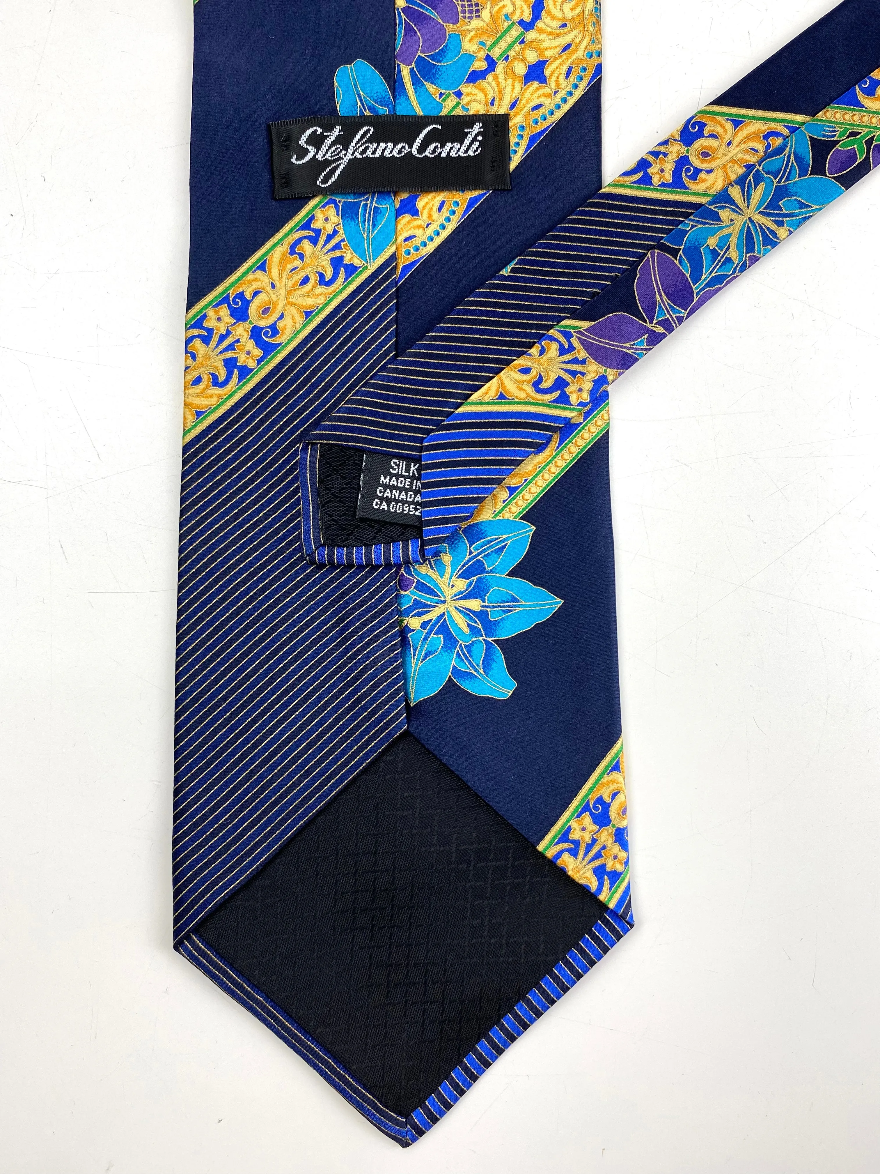 90s Deadstock Silk Necktie, Men's Vintage Blue/ Purple Floral Pattern Tie, NOS