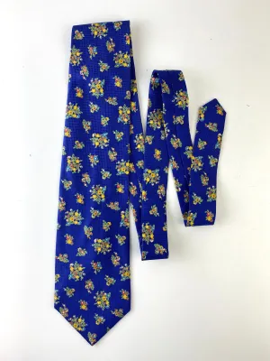 90s Deadstock Silk Necktie, Men's Vintage Blue/ Yellow Gold Floral Pattern Tie, NOS