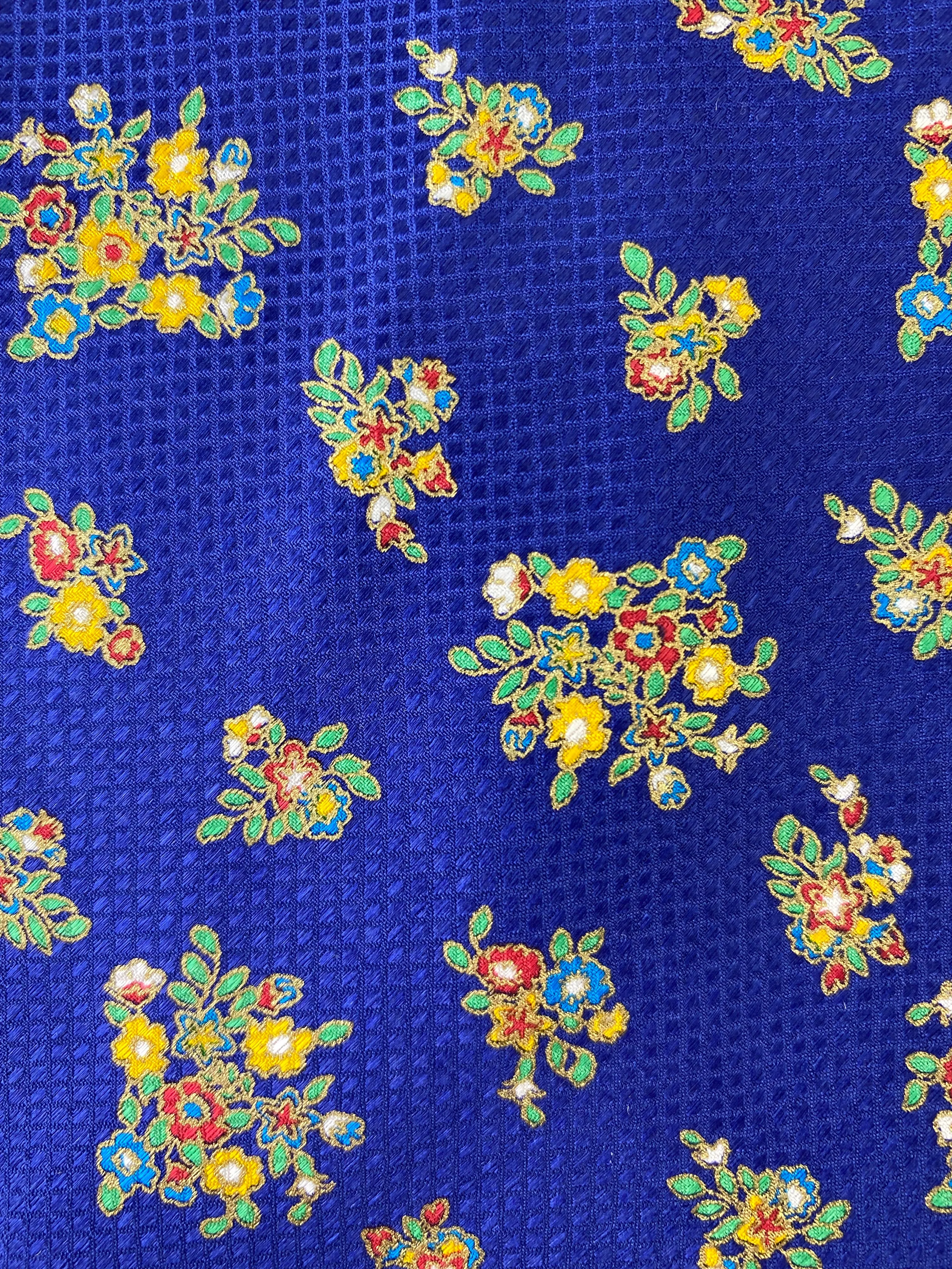 90s Deadstock Silk Necktie, Men's Vintage Blue/ Yellow Gold Floral Pattern Tie, NOS