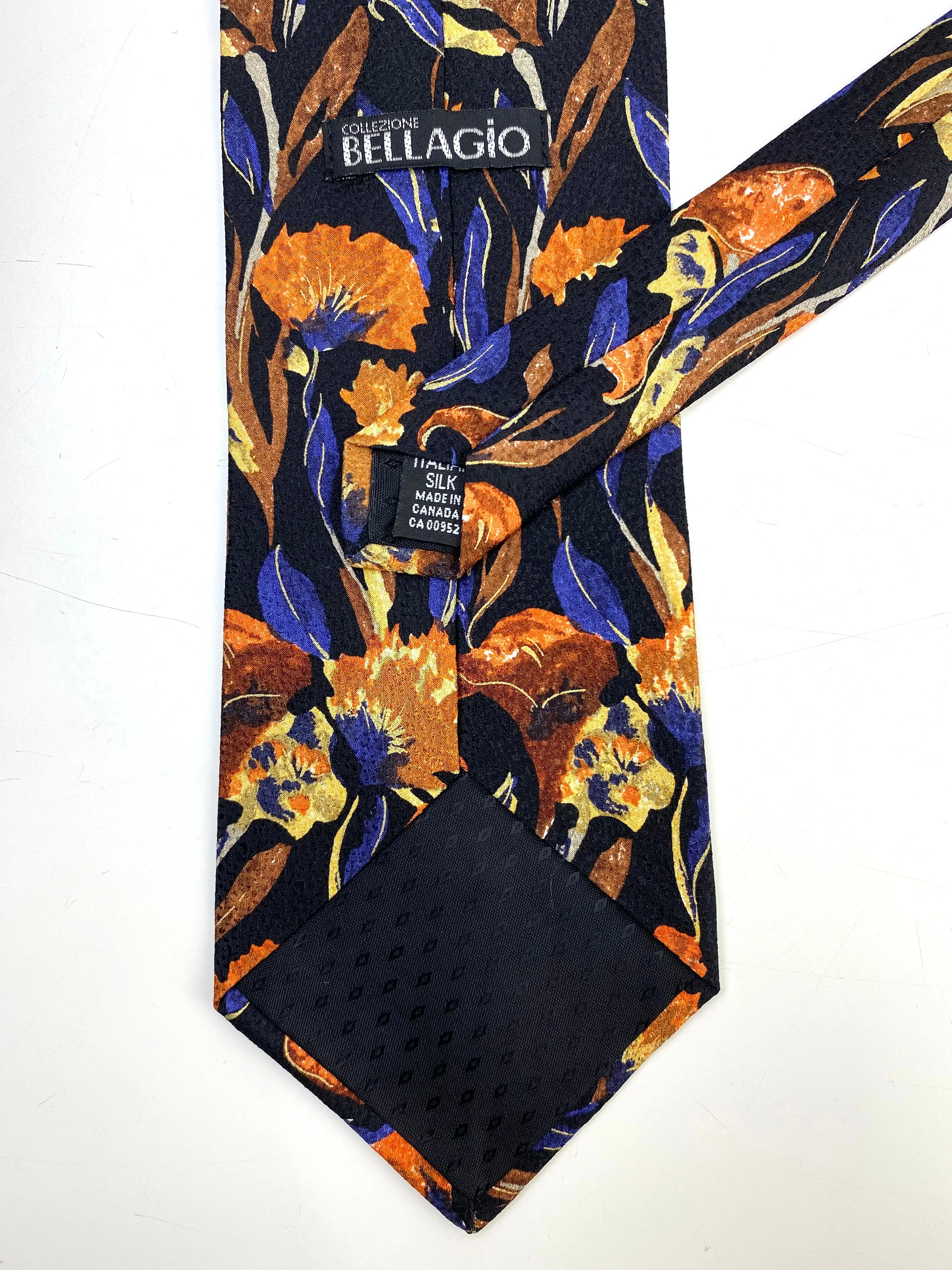 90s Deadstock Silk Necktie, Men's Vintage Orange/ Black/ Purple Floral Pattern Tie, NOS