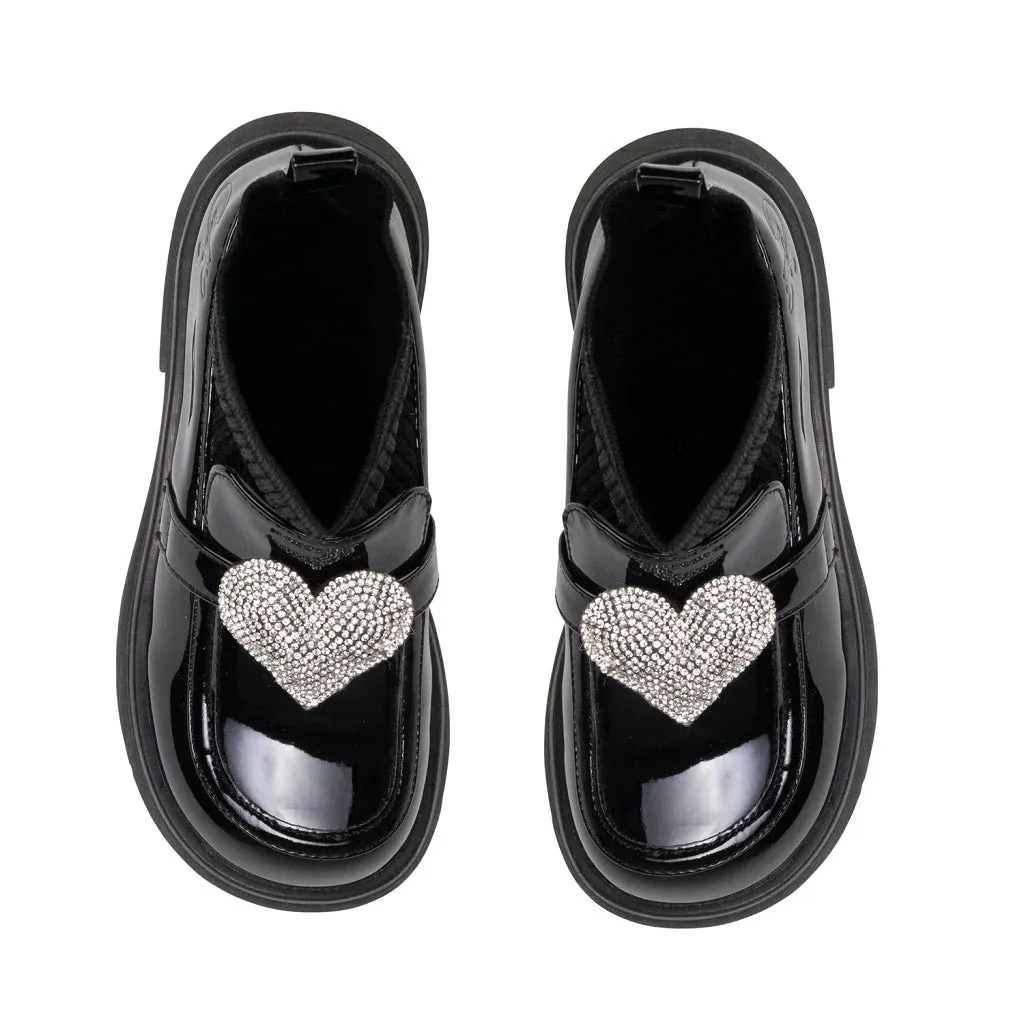 A'Dee - Mary Jane sock wellie, black with sparkle heart