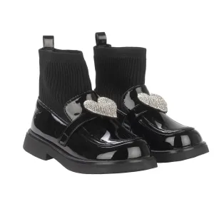 A'Dee - Mary Jane sock wellie, black with sparkle heart