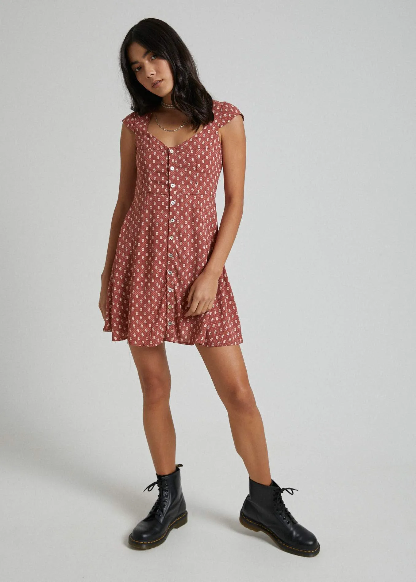 Afends Womens Tess - Polka Floral Dress - Scarlet