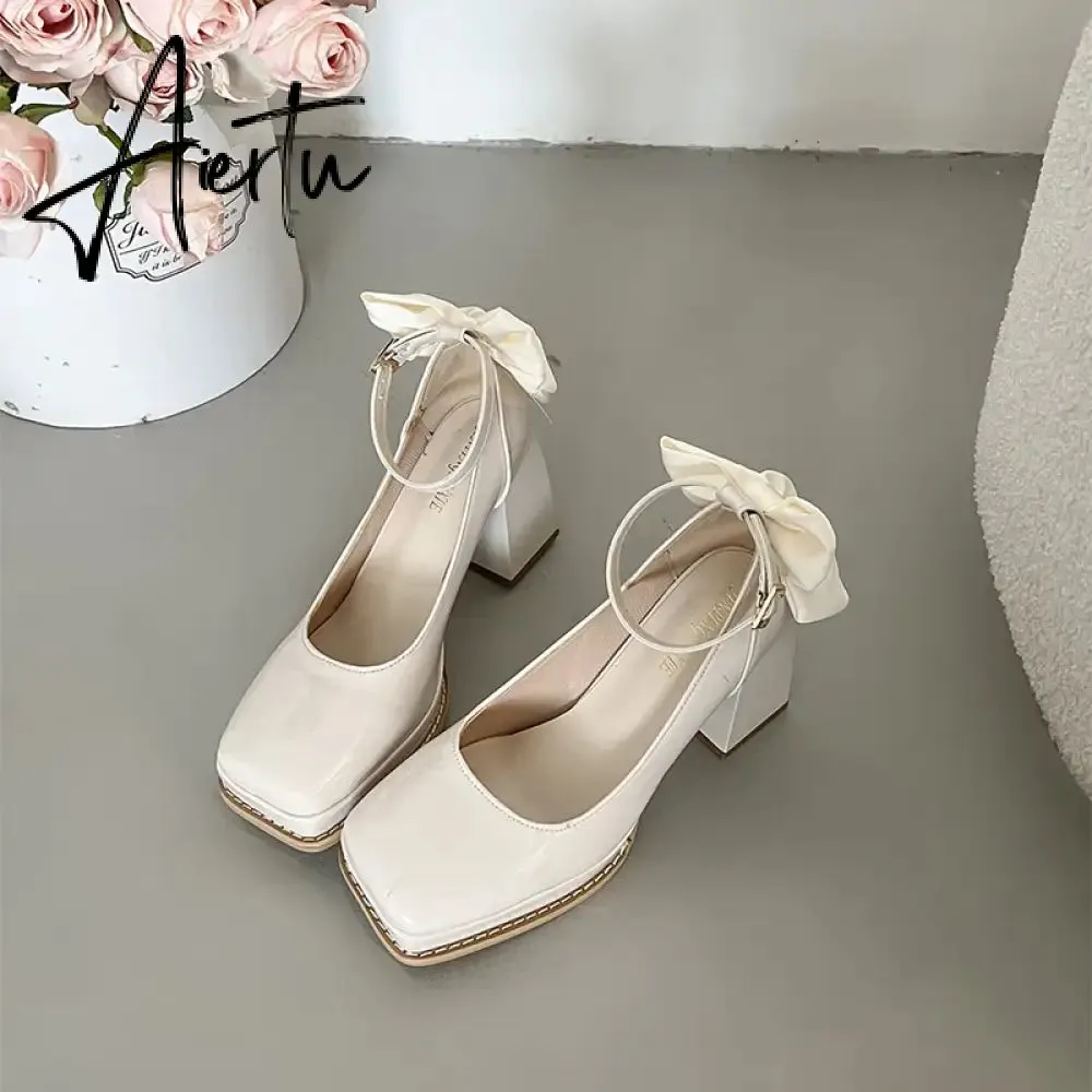 Aiertu French block heel heels women's  new autumn winter white vintage mary jane shoes  pumps women shoes