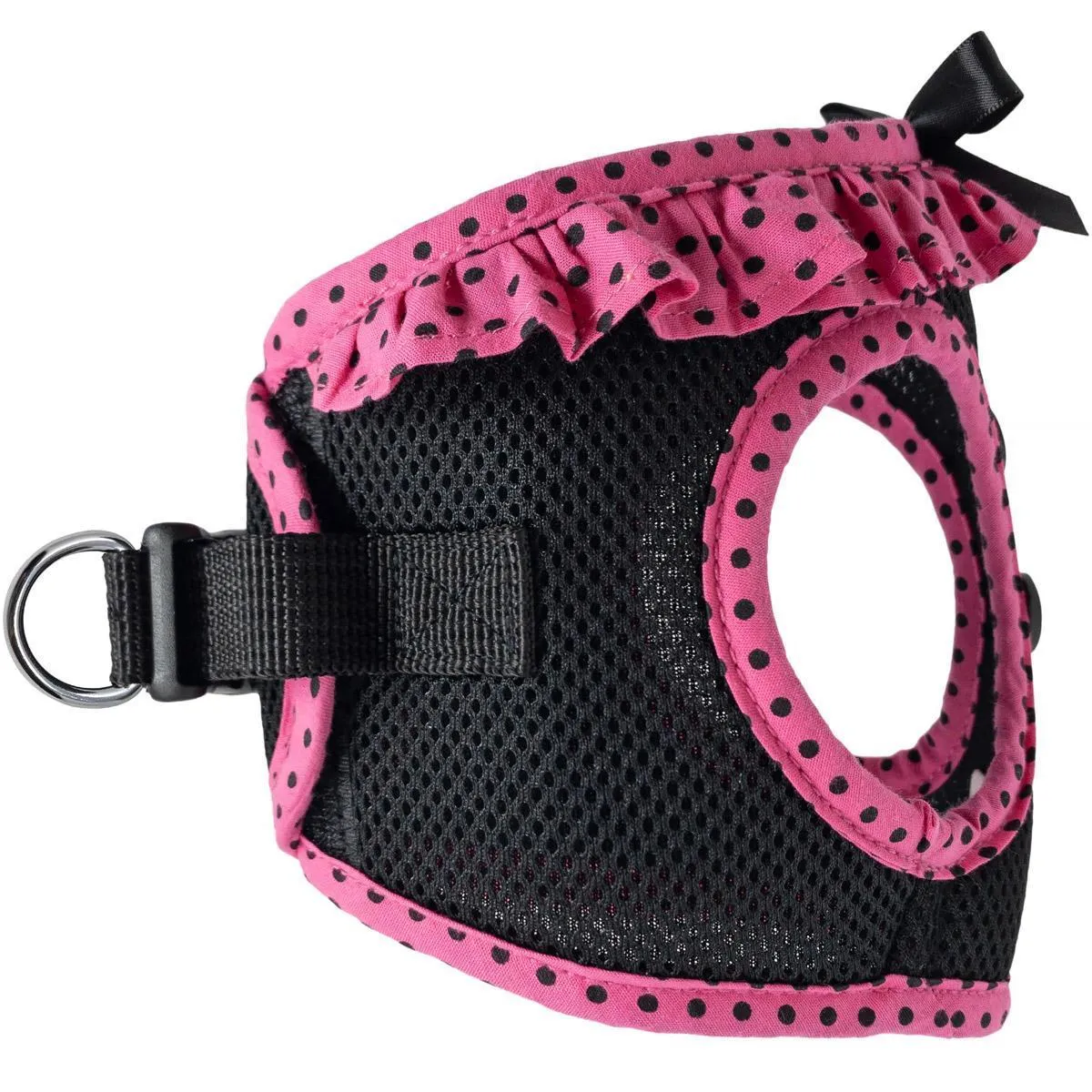 American River Dog Harness Hot Pink And Black Polka Dot