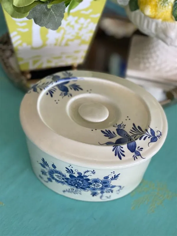 Antique Casserole Dish, Blue & White, Chinoiserie, Lidded