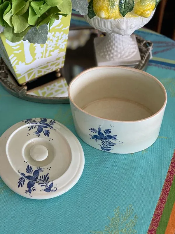 Antique Casserole Dish, Blue & White, Chinoiserie, Lidded