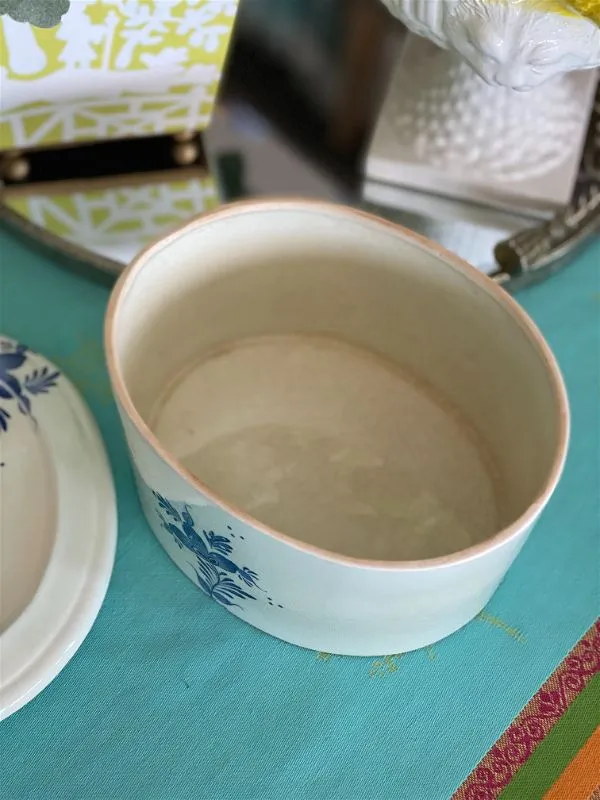 Antique Casserole Dish, Blue & White, Chinoiserie, Lidded