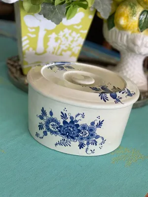 Antique Casserole Dish, Blue & White, Chinoiserie, Lidded