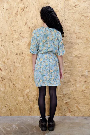 Asymmetric Blue Floral Tea Dress