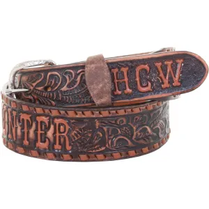 B086SA - FAST SHIP Brown Vintage Tooled Belt with Initials