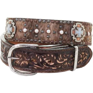 B960 - Brindle Hair Studded Tooled Belt