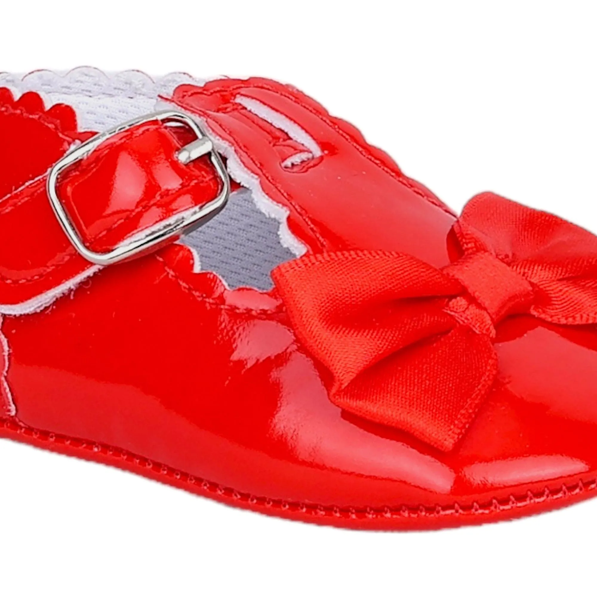 Baby Moo Mary Jane Bow Patent Leather Anti-Skid Ballerina Booties - Red