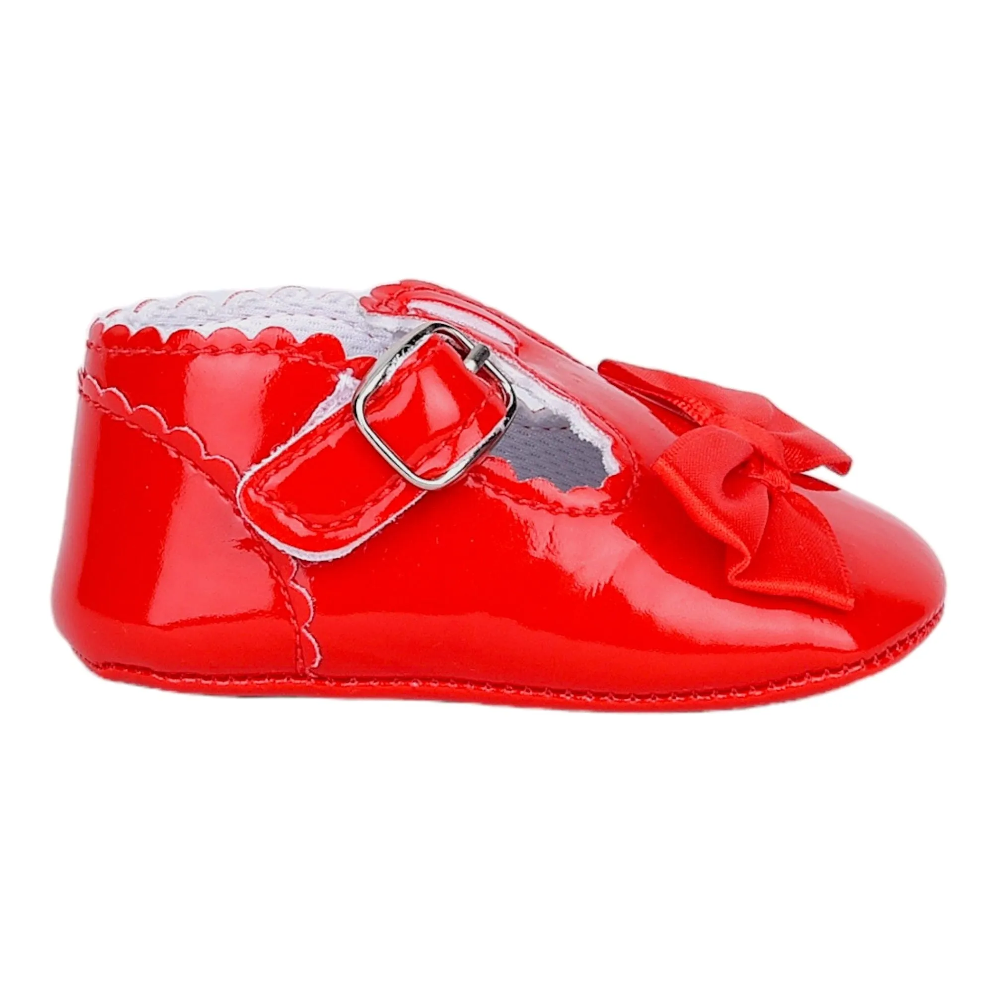 Baby Moo Mary Jane Bow Patent Leather Anti-Skid Ballerina Booties - Red