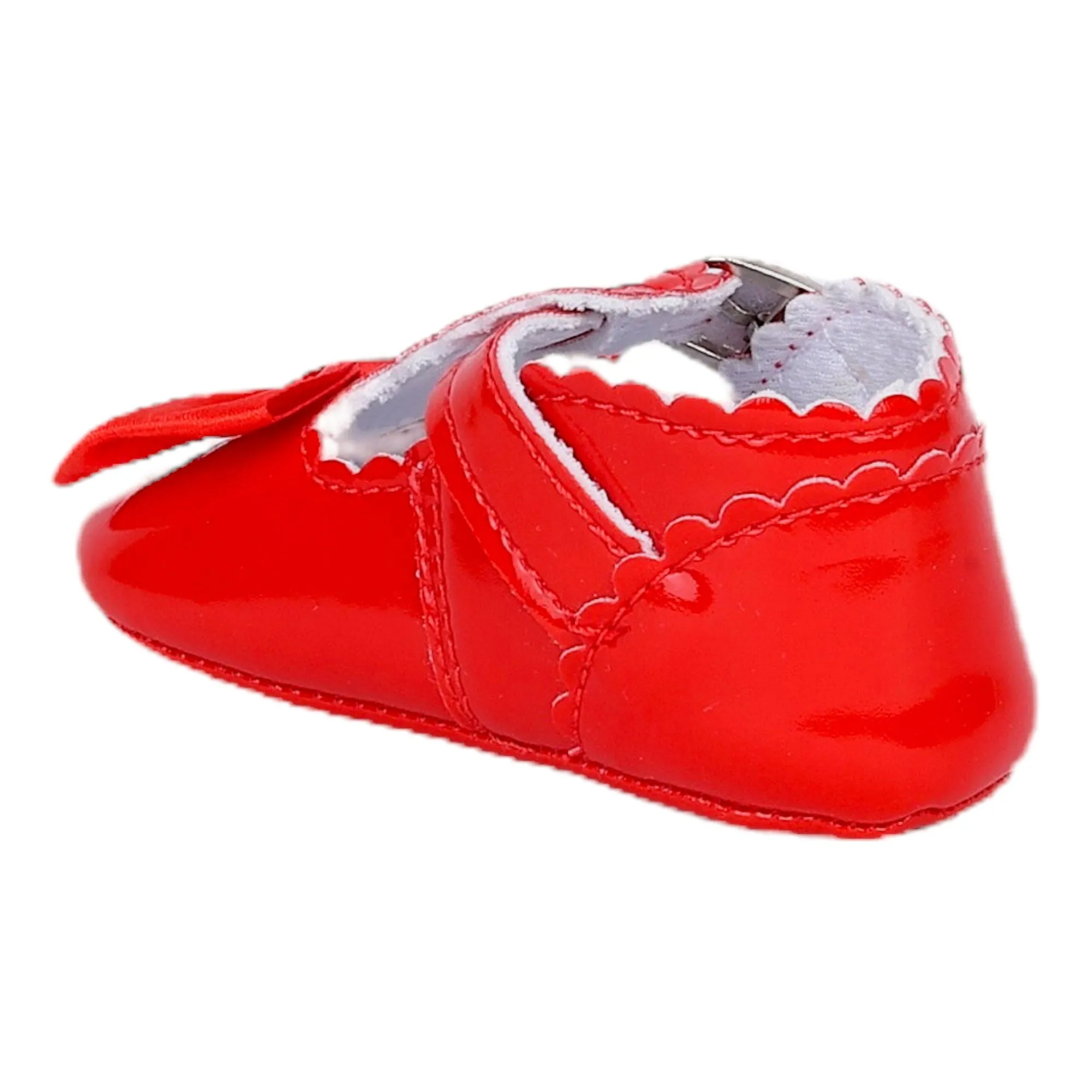 Baby Moo Mary Jane Bow Patent Leather Anti-Skid Ballerina Booties - Red