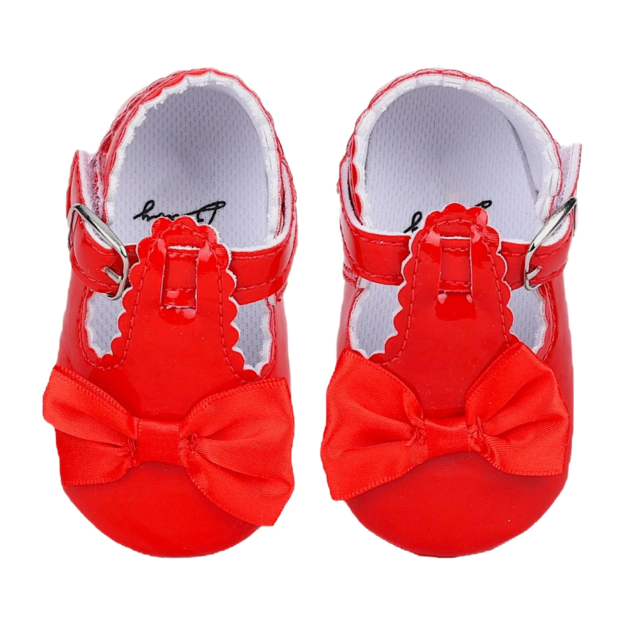 Baby Moo Mary Jane Bow Patent Leather Anti-Skid Ballerina Booties - Red