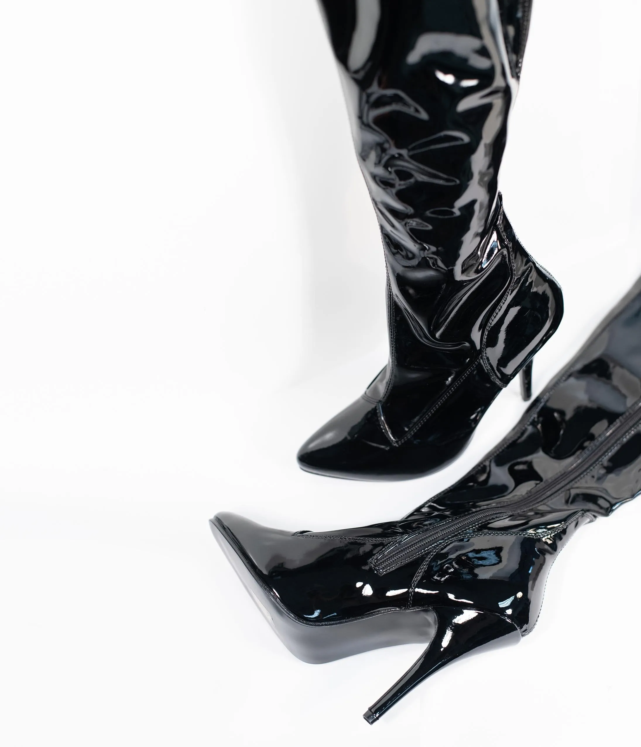 Black Patent Leatherette Stiletto Thigh High Boots