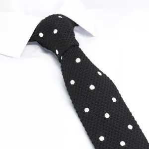 Black Polka Dot Knitted Square Cut Tie