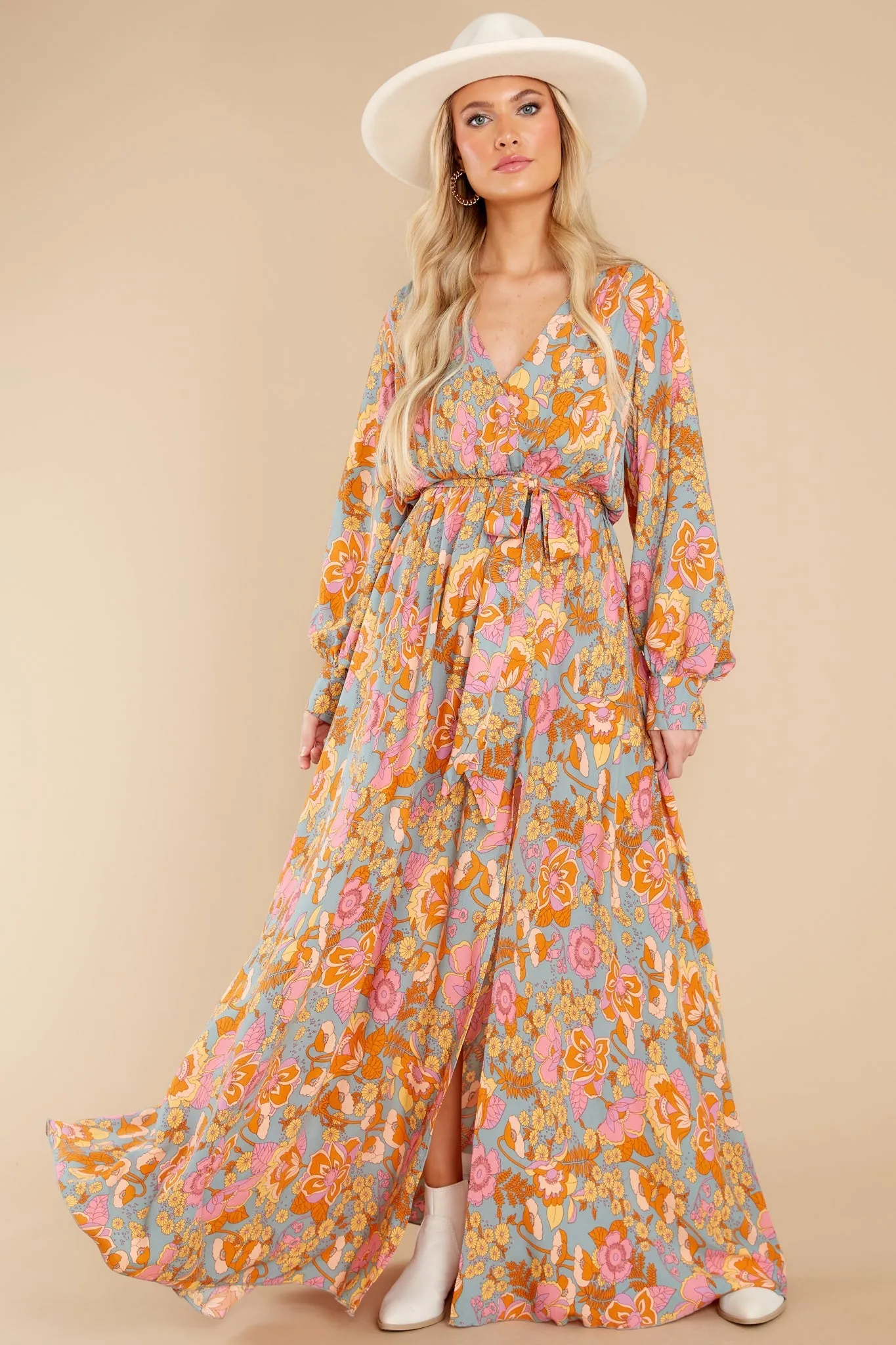 Blooming Sensation Dusty Jade Floral Print Maxi Dress