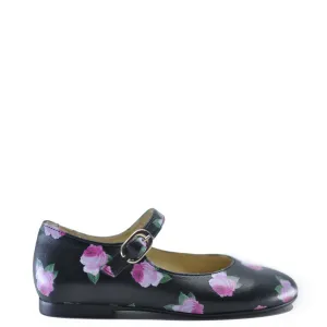 Blublonc Flower Printed Leather Buckle Mary Jane