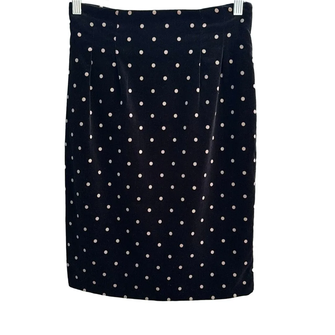 Cathy Hardwick Vintage Women's Black White Velvet Polka Dot Pencil Skirt - Small