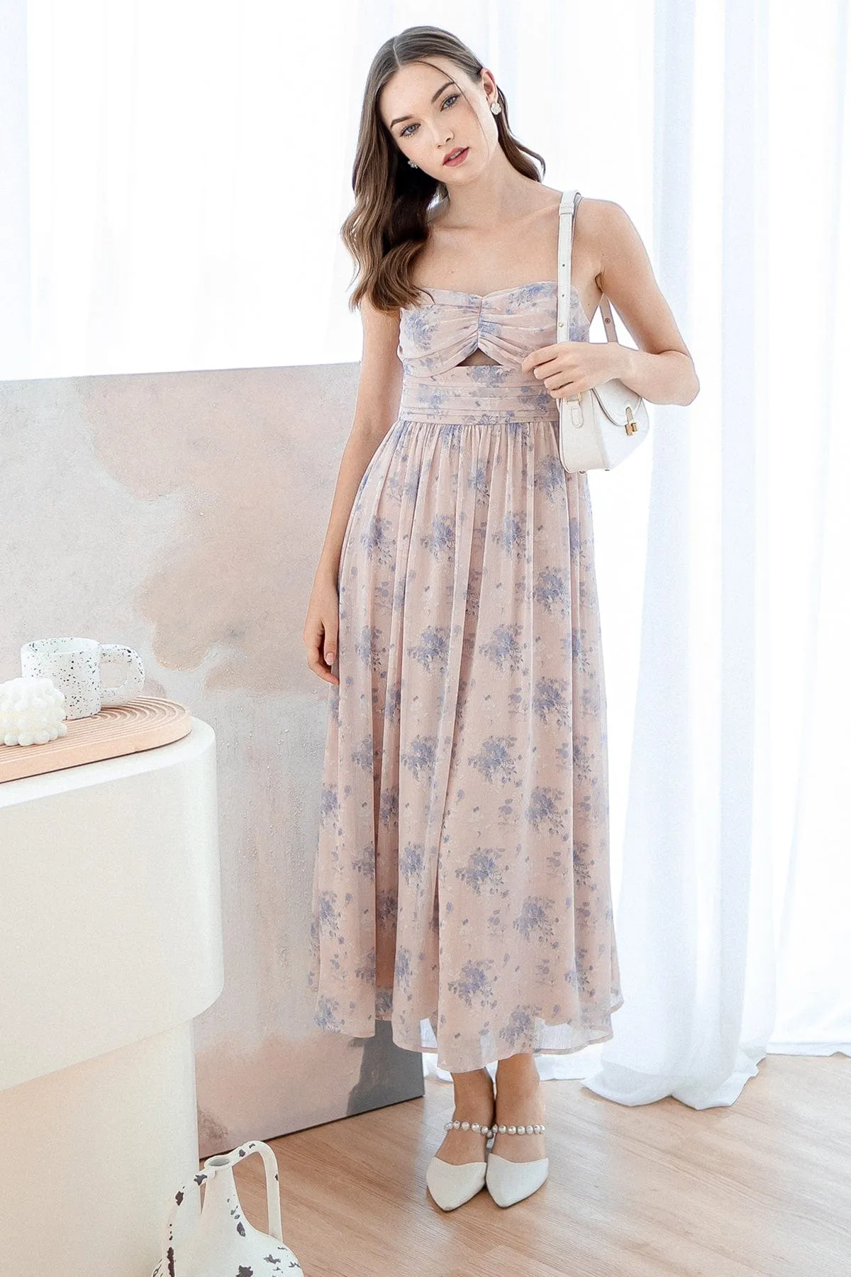 CECILY FLORAL MAXI IN DUSTY PINK