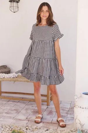 Dani White/Black Gingham Print Smock Dress