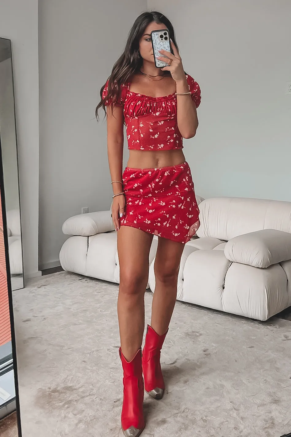 DEAL Right Hand Babe Red Floral Mini Skirt