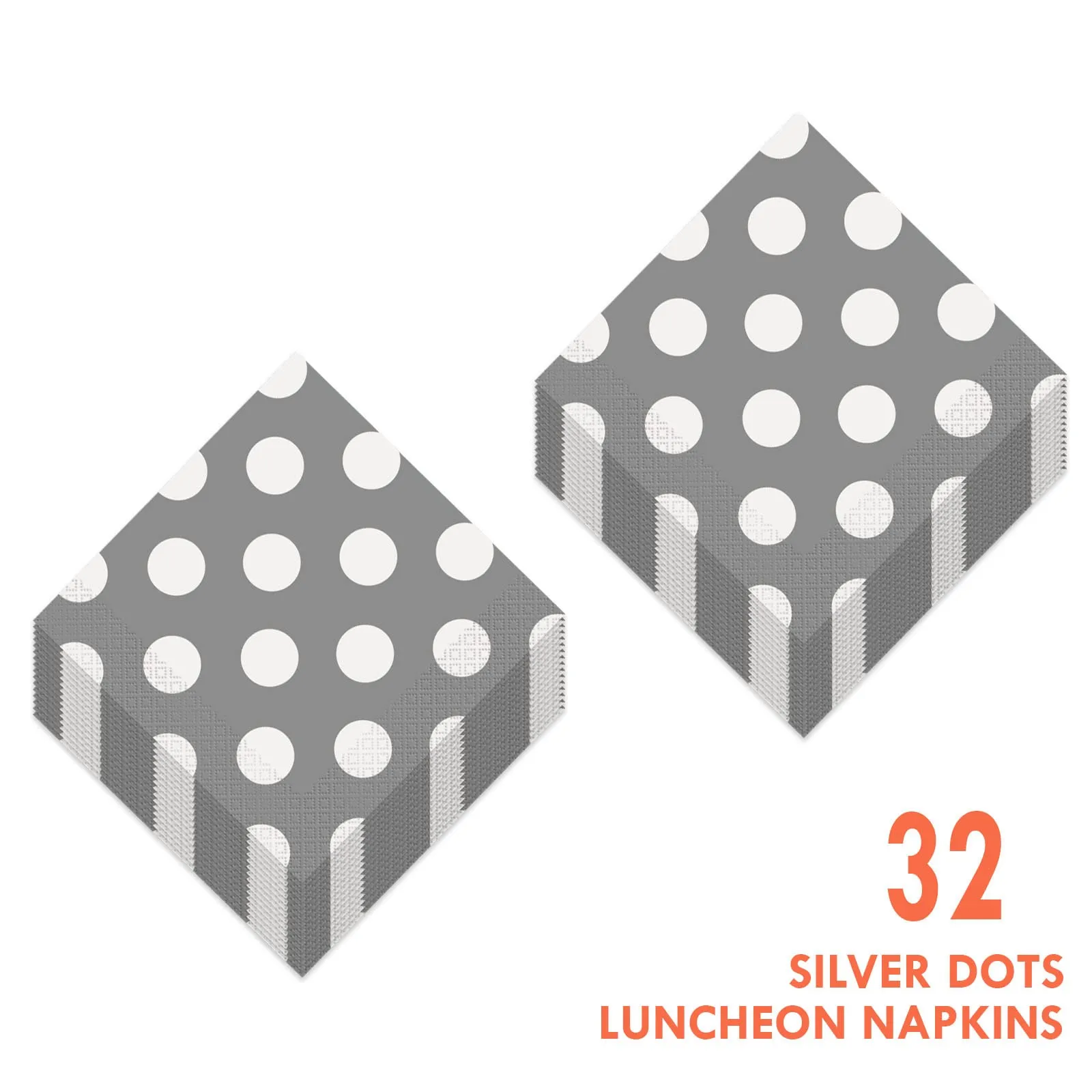 Disposable Matte Silver and White Polka Dot Paper Dinner Napkins (Pack of 32)