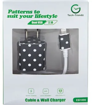 DM iPhone Patterned Cable and Wall Charger - Polka Dot