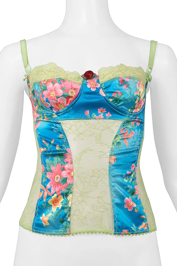 DOLCE & GABBANA BLUE FLORAL & GREEN LACE CAMISOLE TOP 2005