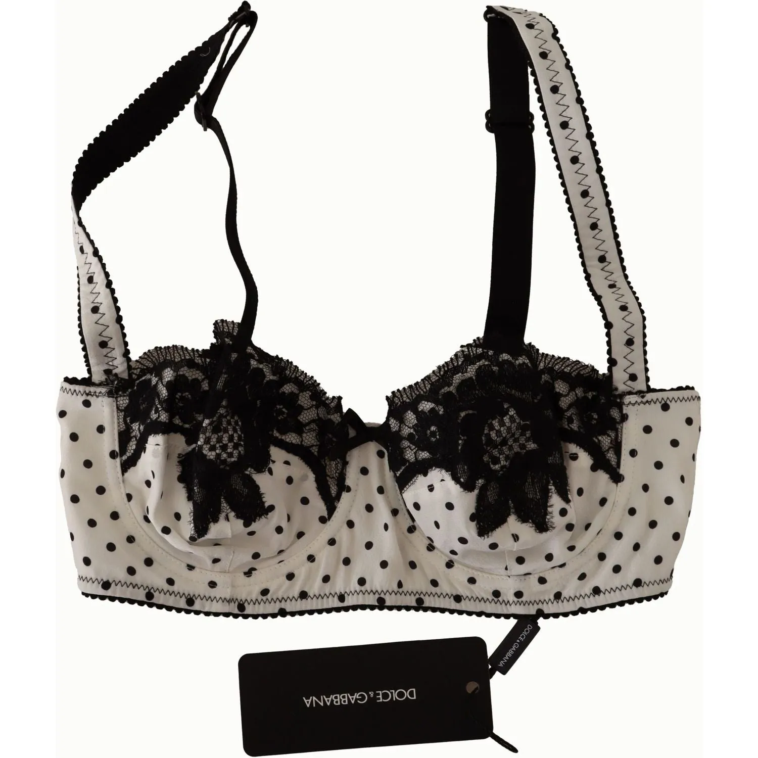 Dolce & Gabbana Elegant White Lace & Polka Dot Silk Bra