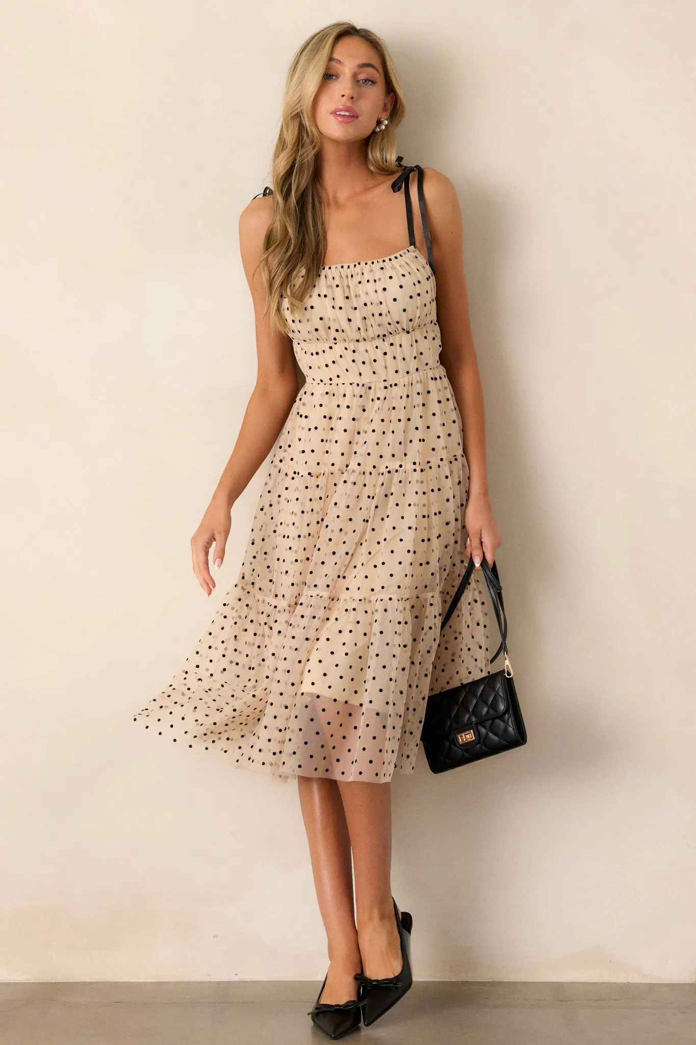 Dotted Affair Beige Tulle Polka Dot Midi Dress